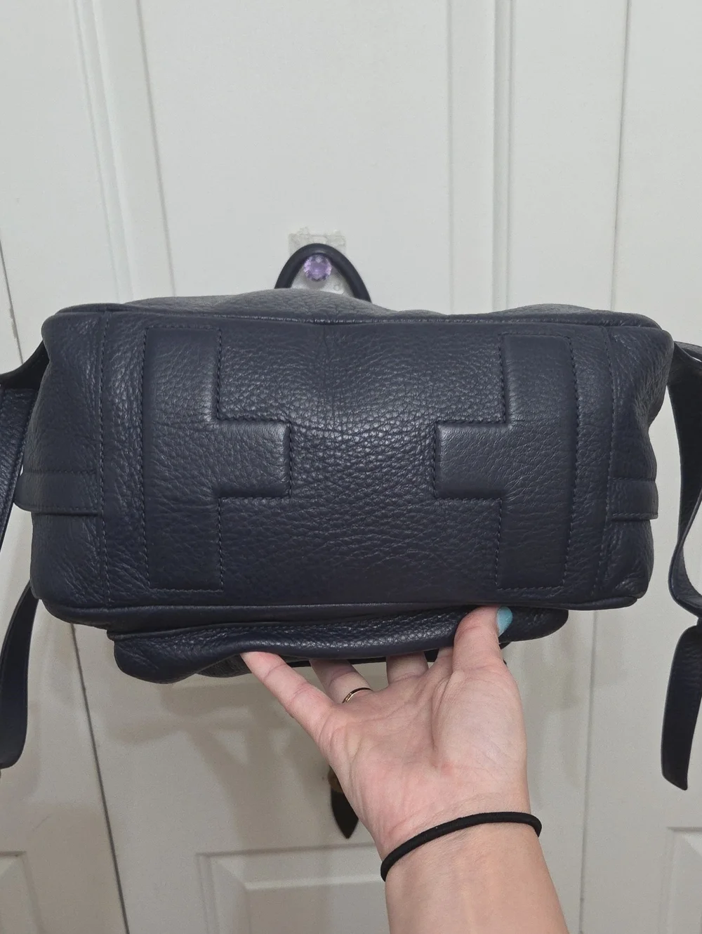 Tory Burch Navy Blue Logo Pebbled Leather Backpack